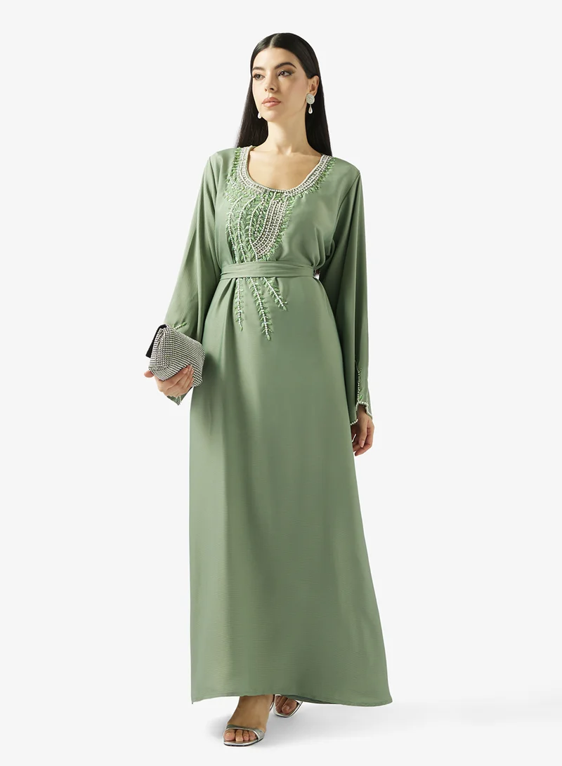 hayas closet Embellished Belted Jalabiya